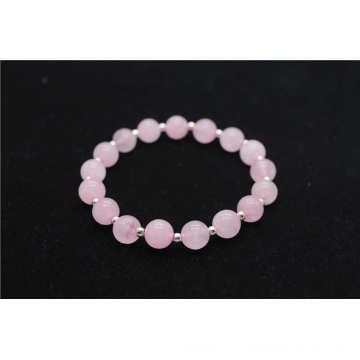 2013 nouveau style Rose Quartz 8MM Perles rondes Stretch Gemstone Bracelet avec perles d&#39;argent